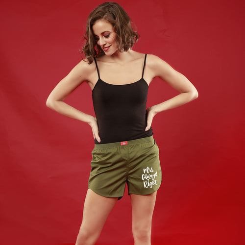 Mr. & Mrs. Right Perfectly Matching Olive Green Boxers For Women