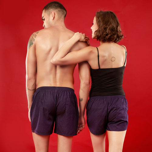 Mr. & Mrs. Right Perfectly Matching Purple Couple Boxers