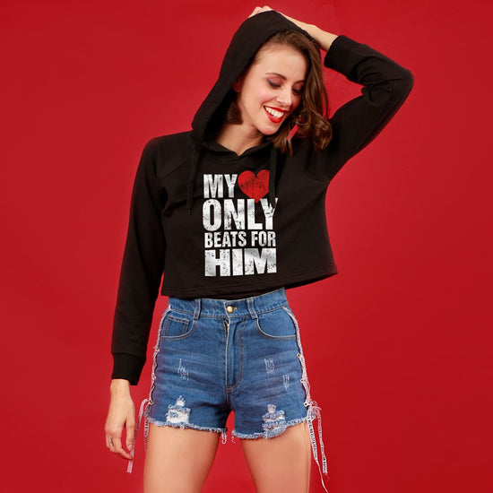 Only For You (Black) Crop Hoodie For Women