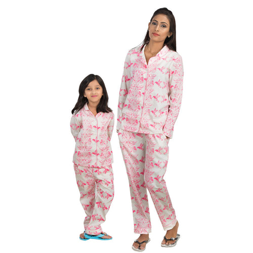 Birds of paradise print white and pink Sleepwear set