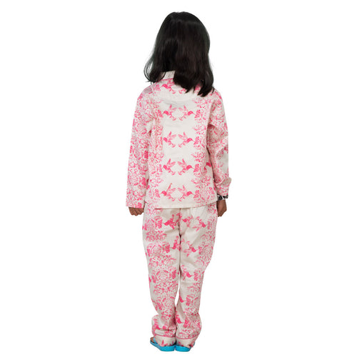 Birds of paradise print white and pink Sleepwear set