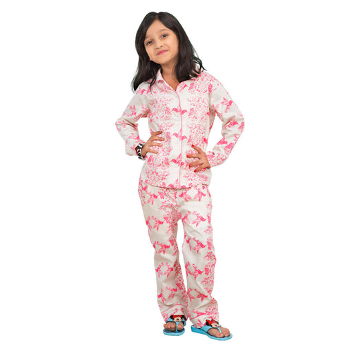 Birds of paradise print white and pink Sleepwear set