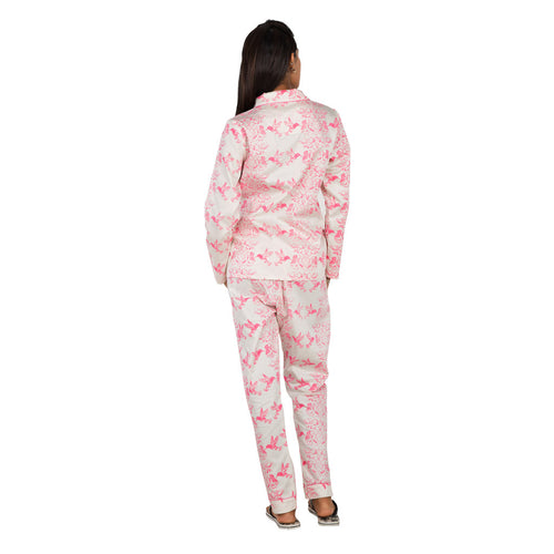 Birds of paradise print white and pink Sleepwear set