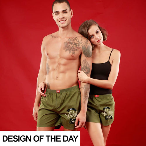 One Lucky Guy / Girl, Matching Olive Green Couple Boxers