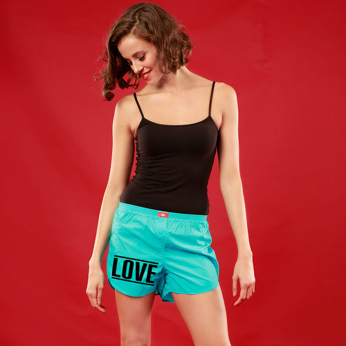 One Love, Matching Turquoise Couple Boxer For Women