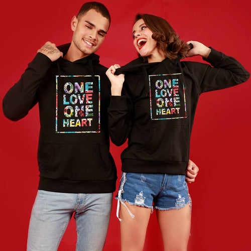 One Love (Black) Matching Hoodies For Couples