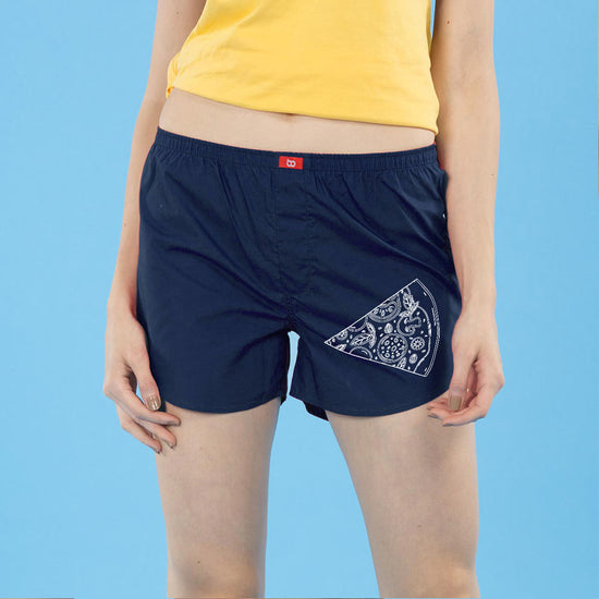 Pizza Love, Matching Navy Blue Couple Boxers For Women