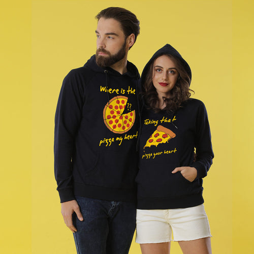 Pizza My Heart, Matching Black Hoodies Set For Couples