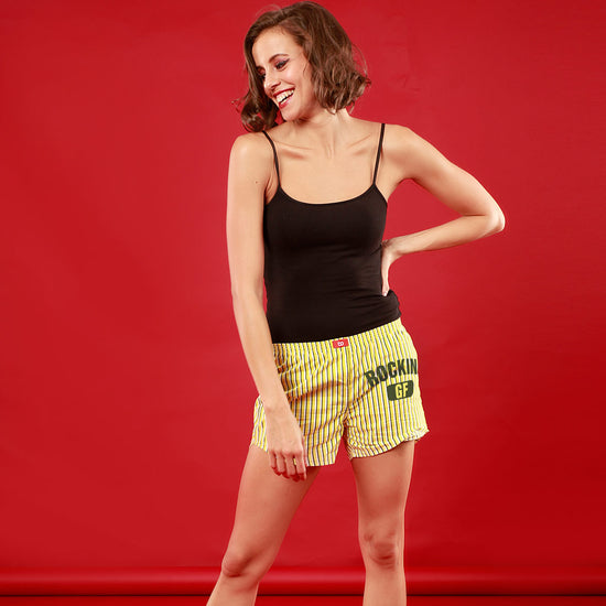 Rocking BF / GF, Matching  Yellow  Stripped  Couple Boxers For Women
