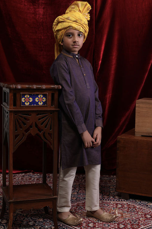 Two-tone Mustard Purple Kurta & Pyjama Set For Son