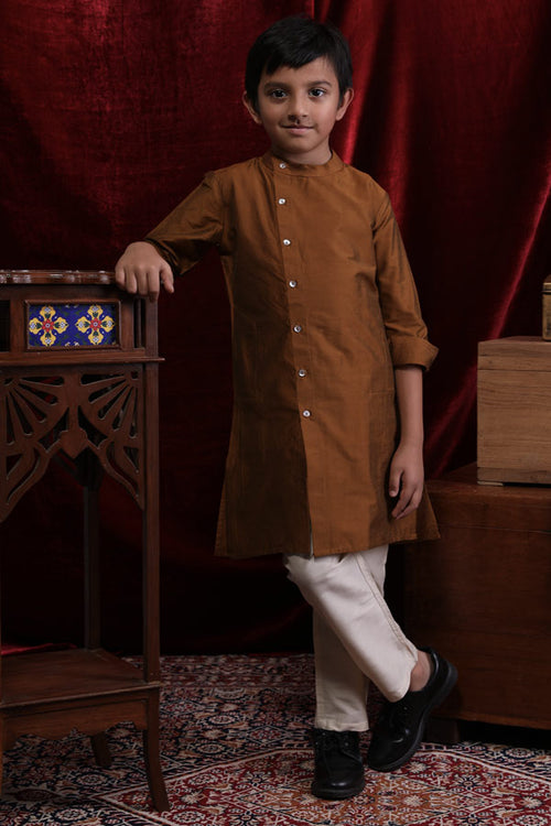 A Graceful Mustard Kurta & Pyjama Set For Son