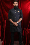 Blue Bandi With Black Kurta & Pyjama For Men