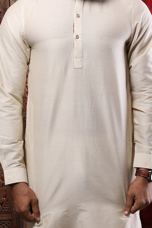 Beige Kurta & Pyjama Matching Set For Dad & Son