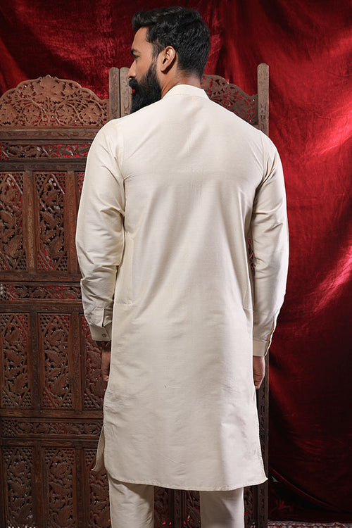 Beige Kurta & Pyjama Matching Set For Dad & Son