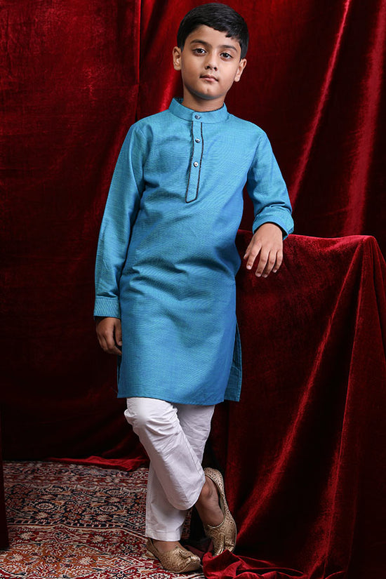 Teal Blue Kurta & Pyjama Set For Son