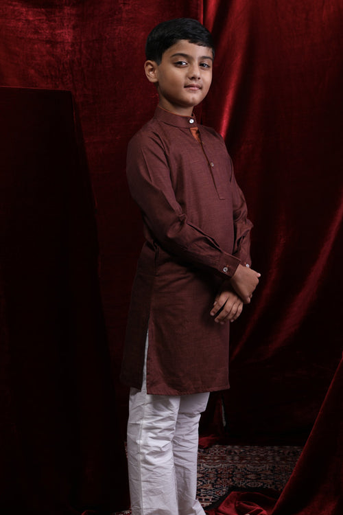 Two-tone Rust Brown Kurta & Pyjama Set For Son