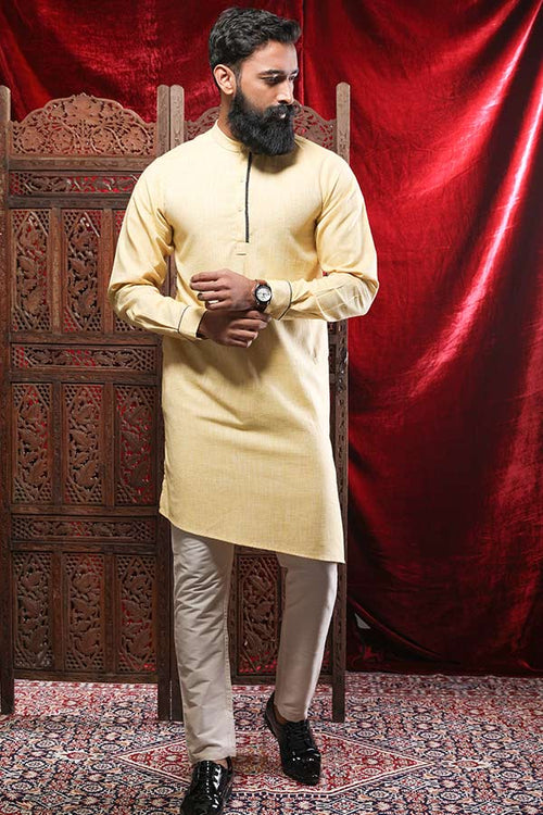 Pastel Yellow Kurta & Pyjama Matching Set For Dad & Son