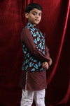 Tropical Print Bandi With Dark Brown Kurta Set For son