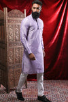 Light Purple Cotton Silk Kurta & Pyjama For Men