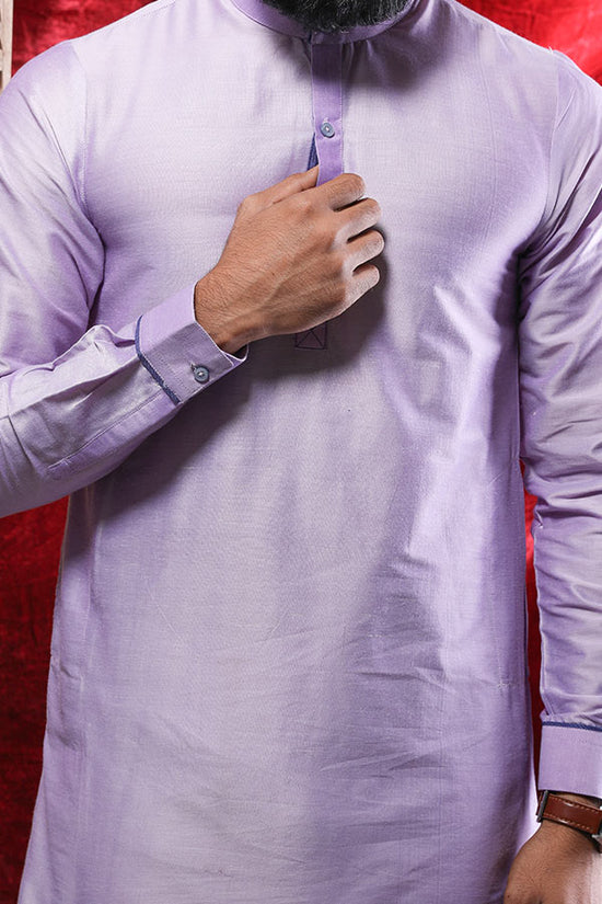 Light Purple Cotton Silk Kurta & Pyjama For Men