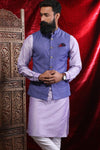 Dark Voilet Bandi With Light Purple Cotton Silk Kurta & Pyjama For Men