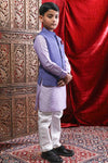 Dark Voilet Bandi With Light Purple Cotton Silk Kurta & Pyjama For Boy