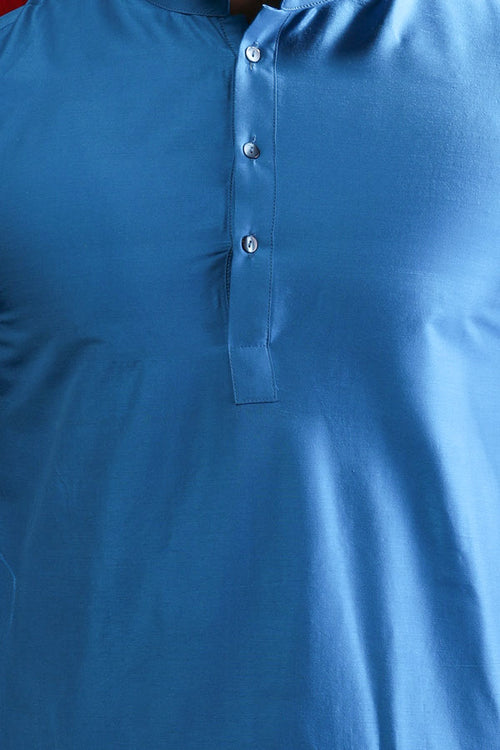 Aqua Blue Silk Kurta & Pyjama Matching Set For Dad & Son