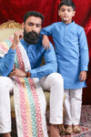 Aqua Blue Silk Kurta & Pyjama Set For Son