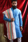 Aqua Blue Silk Kurta & Pyjama For Men