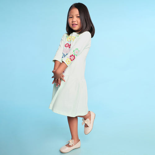 Meadow Green Printed Girls Dress