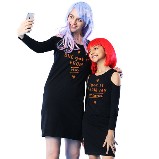 She Got It From Me Matching Cold Shoulder Dresses For Mom And Daughter