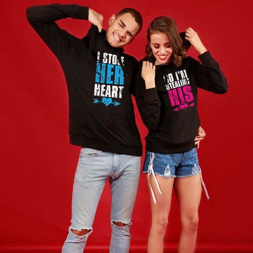 I Stole His/Her Heart, Matching Black Hoodie for Couple