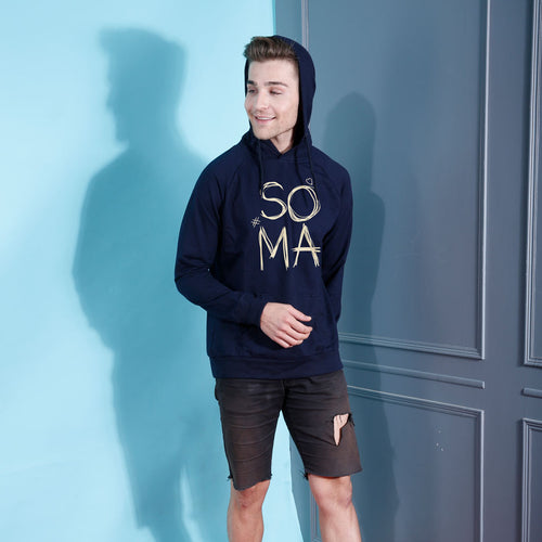 Soul Mate, Navy Blue Matching Hoodie And Crop Hoodie For Couples