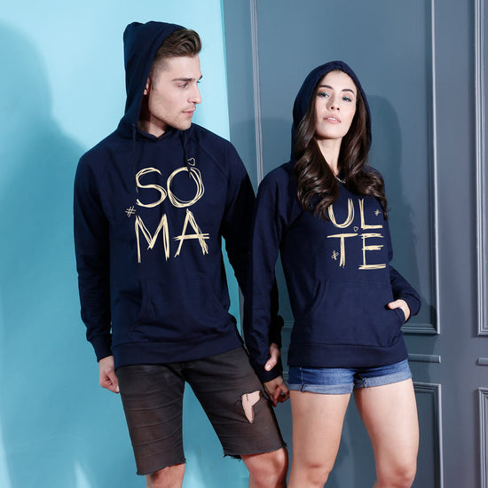 Soul Mate Navy Blue Matching Hoodies For Couples