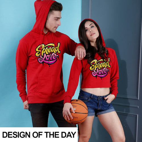 Spread Love, Matching Red Hoodie For Men And Crop Hoodie For Women