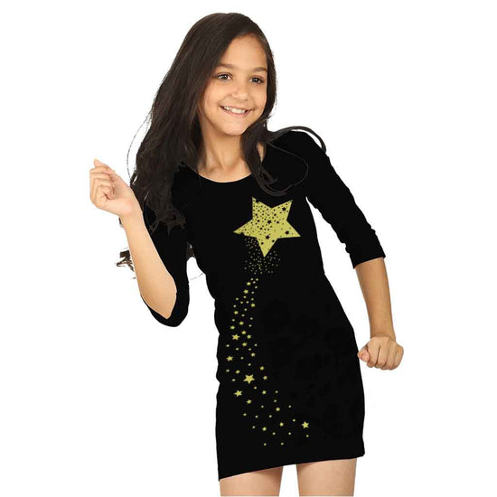 Star Black Knitted Short Dress For Mom Daughter For Daughter