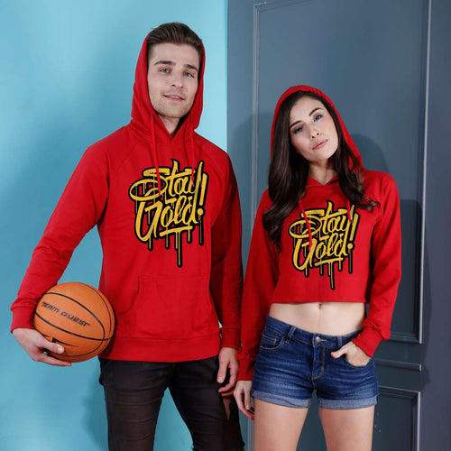 Stay Gold, Matching Red Hoodie For Men And Crop Hoodie For Women
