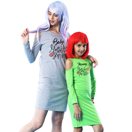 Sunshine Matching Cold Shoulder Dresses For Mom And Daughter