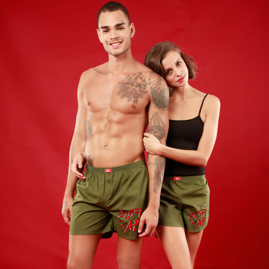 Taken AF, Matching Olive Green Couple Boxers