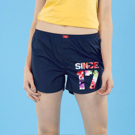 Together Since, Personalize  Matching Navy Blue Couple Boxers For Women