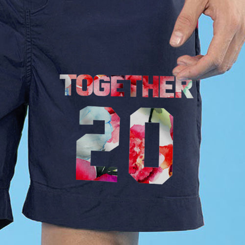 Together Since, Personalize  Matching Navy Blue Couple Boxers
