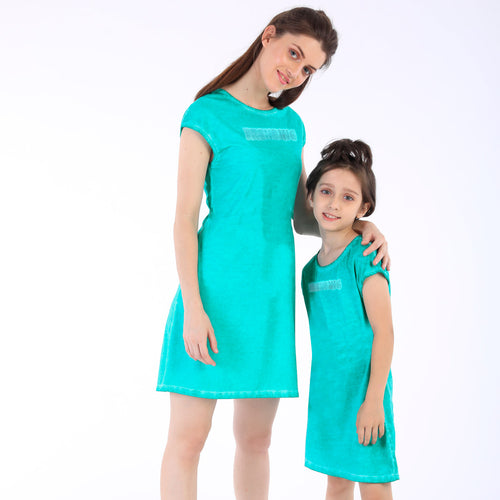 Teal Blue Trending Shift Dress For Mom And Daughter