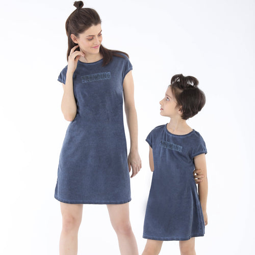 Somber Blue trending Shift Dress For Mom And Daughter