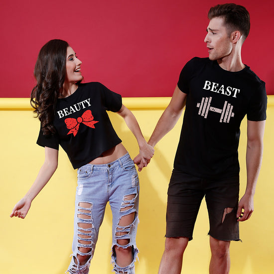 Beauty and Beast, Matching Couple Crop Tees