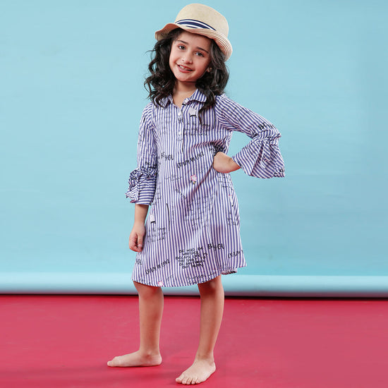 Stripers Bell Sleeves Matching Swing Dresses For Daughter