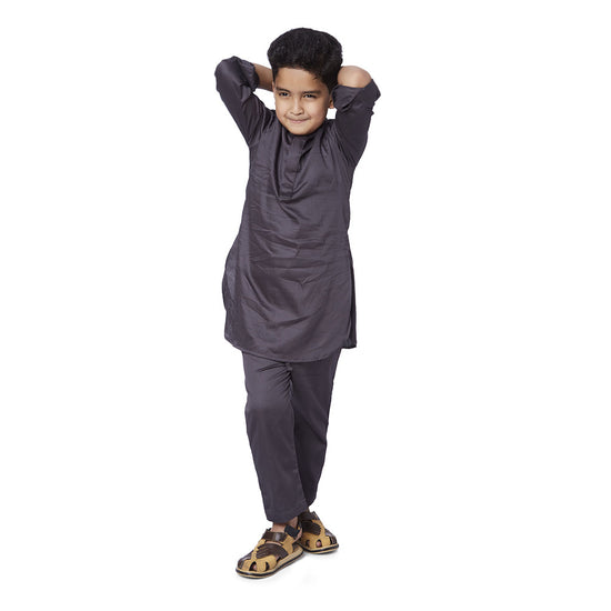 Grey concealed plackt kurta/pyjama set for father son