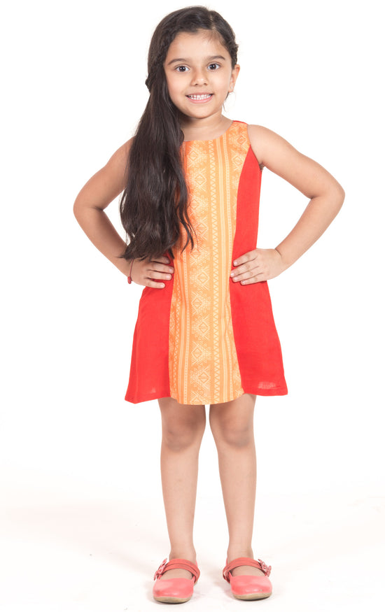 Orange Tribal Print Front paneled Long Dress