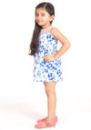 Blue Printed Mesh Dress for Girls