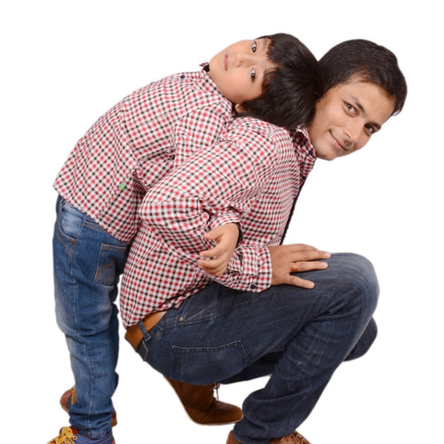 Casual Shirt - Father-Son Red/Black Checks Full Sleeve Shirt