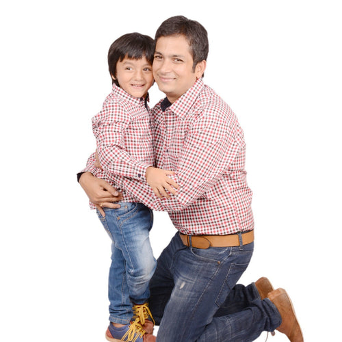 Casual Shirt - Father-Son Red/Black Checks Full Sleeve Shirt